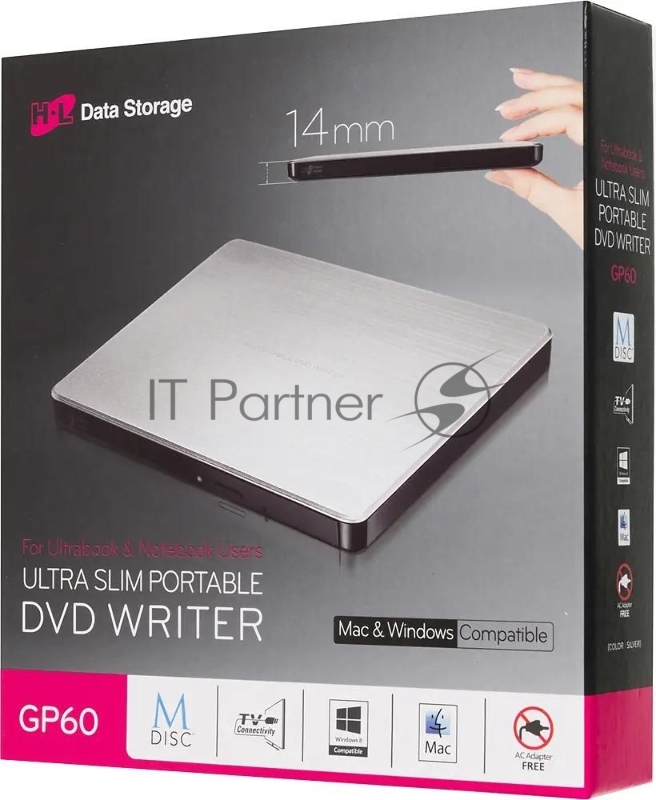 Оптический привод LG DVD-RW ext. Silver Slim Ret. USB 2.0