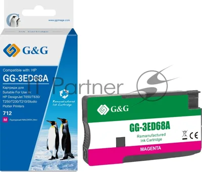 Картридж струйный G&G GG-3ED68A 712 пурпурный (29мл) для HP DesignJet T650/T630/T250/T230/T210/Studio Plotter Printers