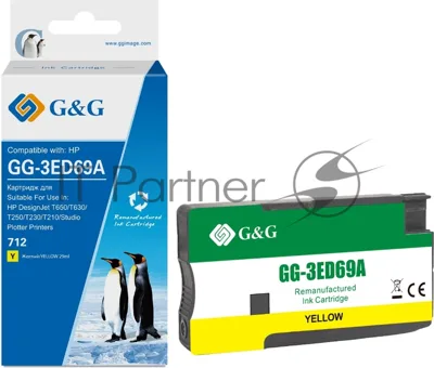 Картридж струйный G&G GG-3ED69A 712 желтый (29мл) для HP DesignJet T650/T630/T250/T230/T210/Studio Plotter Printers