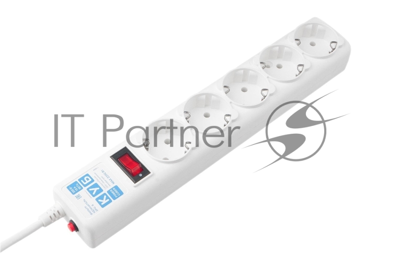 Фильтр-удлинитель, PC 0,5 м 5 р, бел. 10А, SPG-B-0,5M-WHITE
