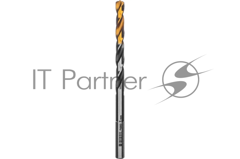 Сверло спиральное по металлу Denzel 5 x 86мм, Р6М5, Golden Tip, многогранная заточка