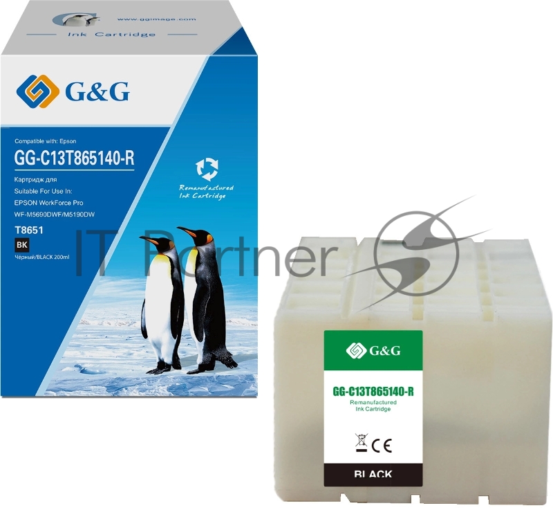 Картридж струйный G&G GG-C13T865140-R T8651 черный (200мл) для Epson WF Pro WF-M5690DWF/M5190DW