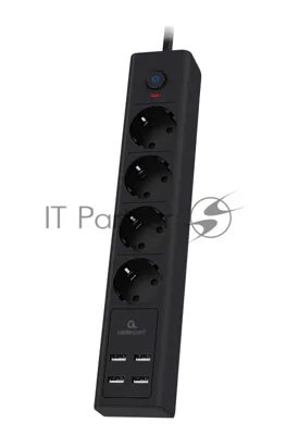 Сетевой фильтр Cablexpert Exnovo, EXN-4-U4-B-2, 4р, 16А, 4хUSB, 3.4A, 2 м, ур. защиты 4+, черный, коробка