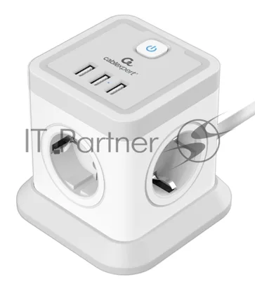 Сетевой фильтр Cablexpert Tower, TWR-4-U3-W-2, 4р, 10А, 3xUSB, 3.1А, 2 м, ур. защиты 2+, белый, коробка