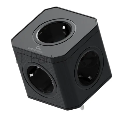 Тройник Cablexpert Tower 5р, CUBE-5-16-B, 16А, заземл, черный, коробка