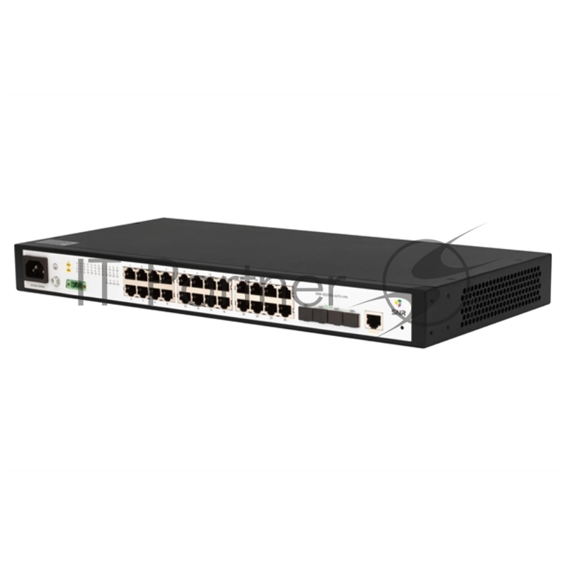 Коммутатор управляемый SNR 2+, 24 порта 10/100/1000Base-T, 4 порта 1/10G SFP+, встроенный БП ~220V AC, разъем для АКБ 12V с возможностью заряда