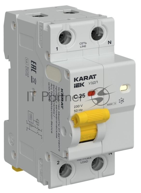 Устройство защиты от дугового пробоя KARAT УЗДП с авт. выкл. 1P+N C 25A IEK KA-DP11-1-025-C