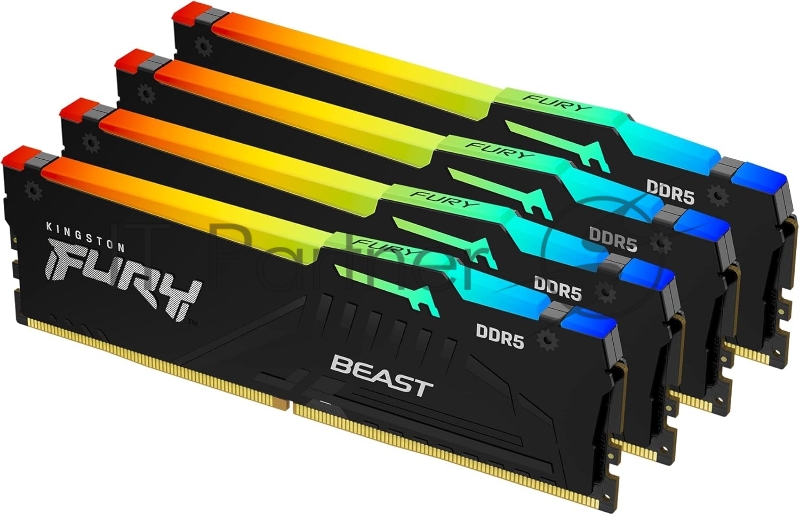 Оперативная память Kingston Fury Beast, DDR5, 128Gb (4x32 GB), 5200 MHz, CL40, DIMM, с радиатором, RGB, черный