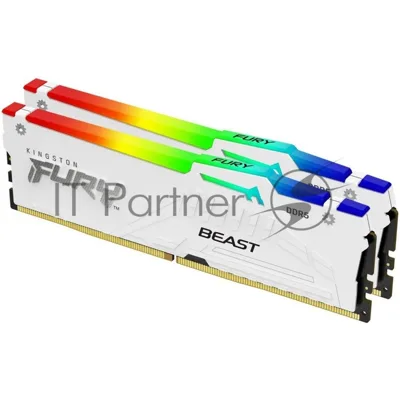 Оперативная память Kingston Fury Beast, DDR5, 32Gb (2x16Gb), 6000MHz, CL36, DIMM, с радиаторами, RGB, белый