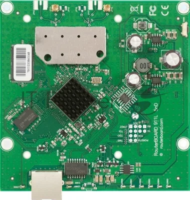 Плата роутера MikroTik 911 Lite5 dual with 600MHz Atheros CPU, 64MB RAM, 1x LAN, built-in 5Ghz 802.11a/n 2x2 two chain wireless, 2xMMCX connectors, RouterOS L3