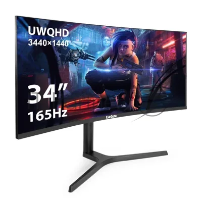 Монитор 34" ExeGate Combat EC3400TA VA Curved R1800 LED, UltraWide QHD 3440x1440, 165 Гц, 1 мс, 21:9, 300 кд/м², 2xHDMI, 2xDP, 1x3.5 мм, изогнутый черный