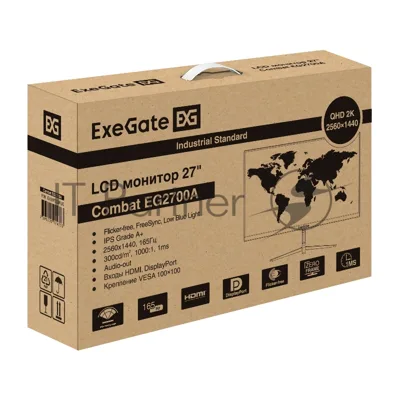 Монитор 27" ExeGate Combat EG2700A IPS 2560x1440, 165 Гц, 1 мс, 16:9, 300 кд/м², 1xHDMI, 1xDisplayPort, трехсторонний безрамочный дизайн, Flicker Free, Low Blue Light, черный