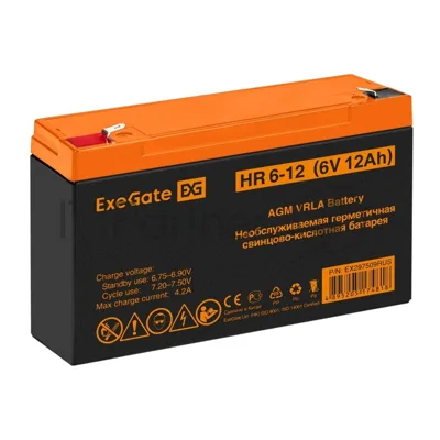 Аккумуляторная батарея ExeGate HR 6-12 (6V 12Ah, клеммы F2)