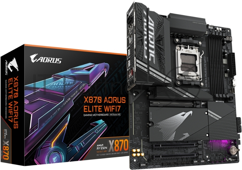 Материнская плата GIGABYTE X870 AORUS ELITE WIFI7, AM5, AMD X870, 4xDDR5, 4xSATA, 4xM.2, 1xPCIe 5.0 x16, HDMI, USB Type-C, 1x2.5Gb LAN, 2x3.5 мм, 7.1, ATX