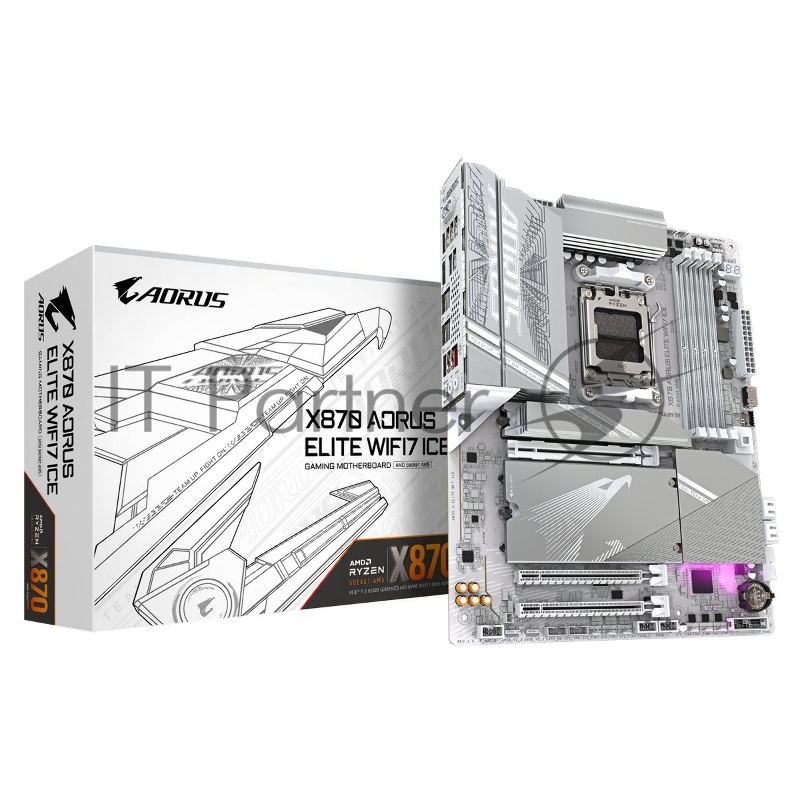 Материнская плата Gigabyte X870 AORUS ELITE WIFI7 ICE, AM5, AMD X870, 4xDDR5, 4xSATA, 4xM.2, 1xPCIe 5.0 x16, 1xPCIe 4.0 x4, HDMI, 1x2.5Gb LAN, USB Type-C, 2x3.5 мм, 7.1, ATX