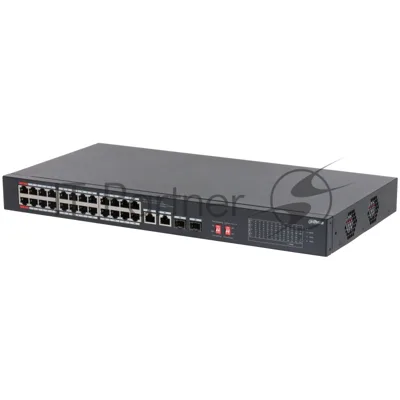 Коммутатор Dahua DH-S3226-24ET-240, 24×100 Мбит/с PoE + 2×1 Гбит/с Combo, неуправляемый
