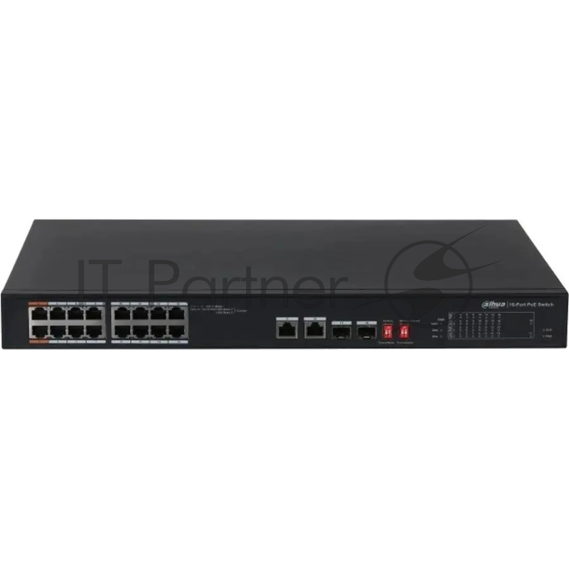 Коммутатор Dahua DH-S3218-16ET-135, 16×100 Мбит/с + 2×1 Гбит/с Combo, неуправляемый