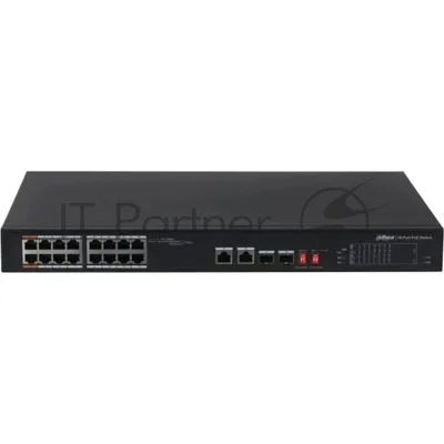Коммутатор Dahua DH-S3218-16ET-135, 16×100 Мбит/с + 2×1 Гбит/с Combo, неуправляемый