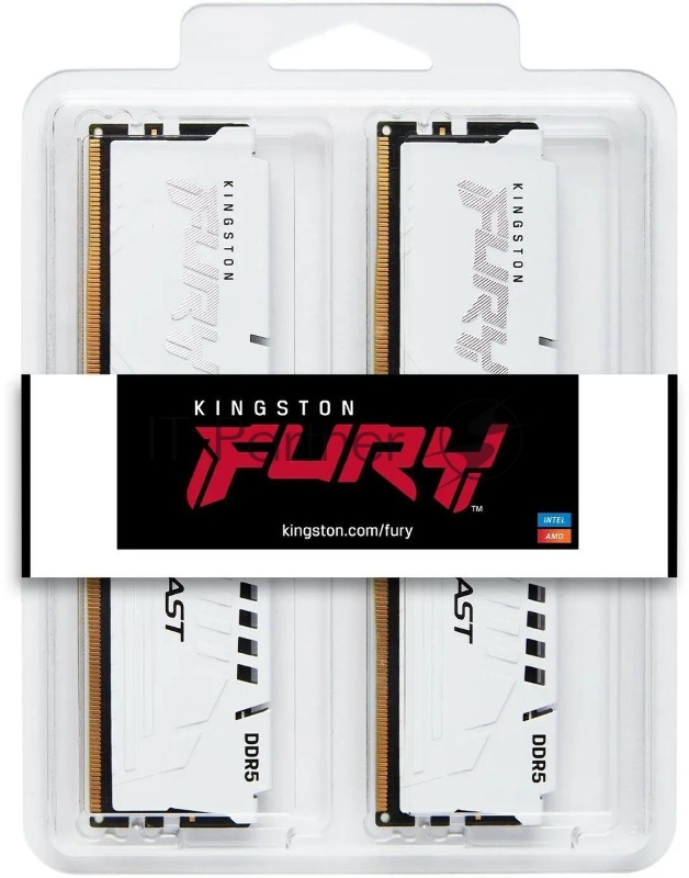 Оперативная память Kingston Fury Beast, DDR5, 64Gb (2x32GB), 5200MHz, CL40, DIMM, с радиаторами, белый
