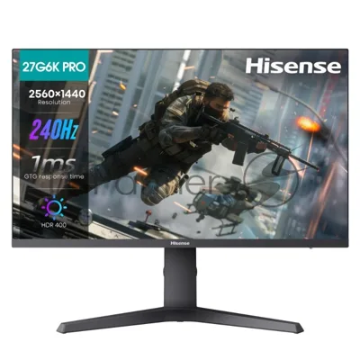 Монитор 27" Hisense 27G6K-PRO IPS 2560x1440, 240 Гц, 1 мс, 16:9, 320 кд/м², 2xHDMI, DisplayPort, HDR400, Flicker Free, Low Blue Light, RGB-подсветка, регулировка по высоте, поворот на 90 градусов, черный