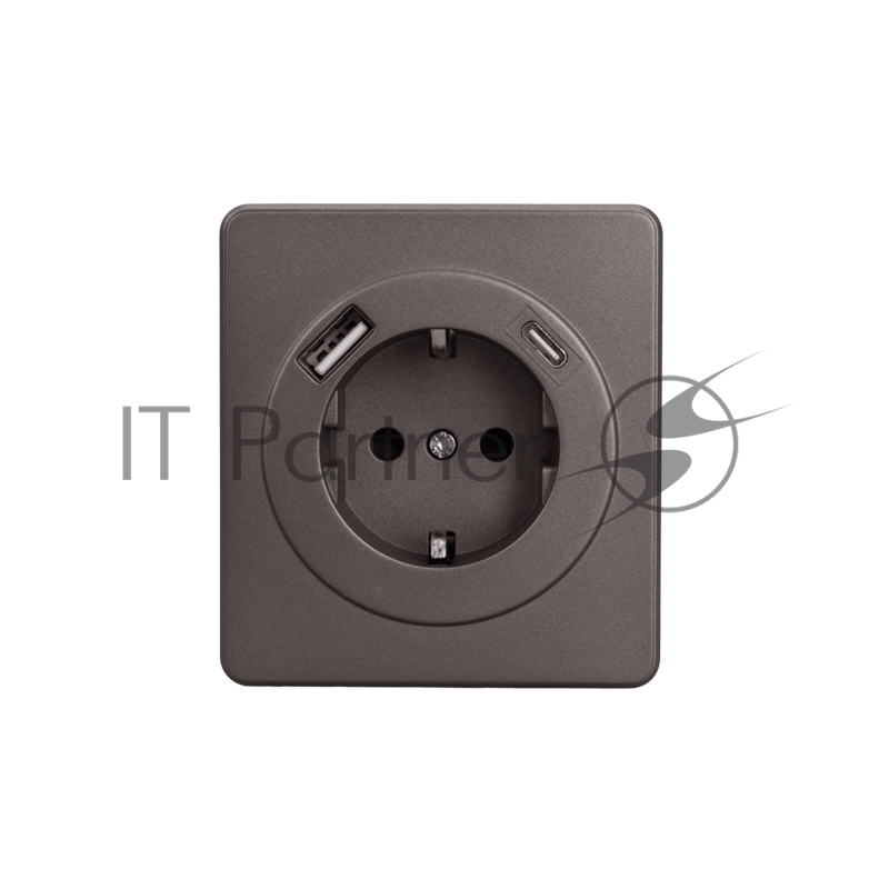 Розетка Kranz ROUND 1-ая с/з с/у з/ш 16А с USB A+C быстрой зарядки 5В/3А титан