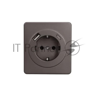 Розетка Kranz ROUND 1-ая с/з с/у з/ш 16А с USB A+C быстрой зарядки 5В/3А титан