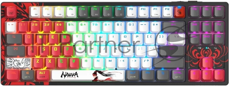 Клавиатура беспроводная A4Tech Bloody WS87 Naraka USB, Bluetooth/Радиоканал черный/красный