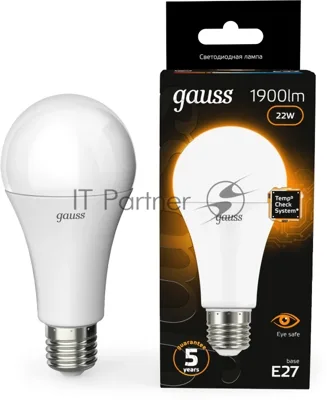 Лампа светодиодная Gauss A70 22Вт цок.: E27 груша 220B св. свеч. бел. теп. (упак.: 10 шт)