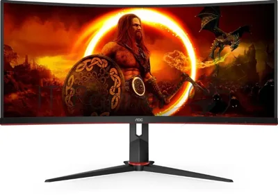 Монитор 34" AOC CU34G2XP VA 3440x1440, 180 Гц, 1 мс, 21:9, 430 кд/м², 2xHDMI, 2xDisplayPort, изогнутый экран, Flicker Free, Low Blue Light, черный