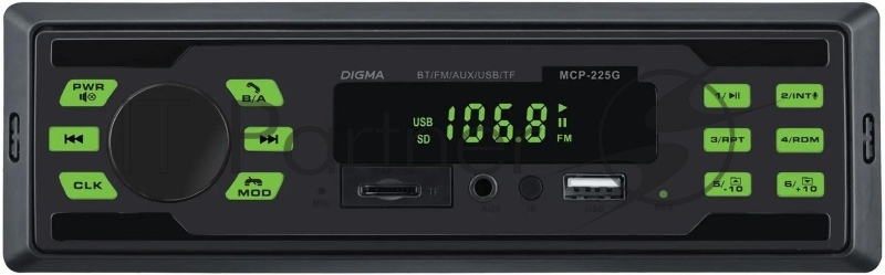 Автомагнитола Digma MCP-225G, 1 DIN, Bluetooth, USB Type-A, AUX