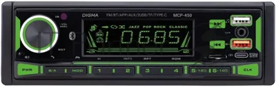 Автомагнитола Digma MCP-450, 1 DIN, Bluetooth, USB Type-A, AUX, пульт ДУ
