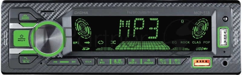 Автомагнитола Digma MCP-515, 1 DIN, Bluetooth, USB Type-A, AUX, пульт ДУ