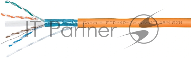 Кабель витая пара экранированная Cabeus SFTP-4P-Cat.6-SOLID-LSZH SFTP (SF/UTP), категория 6, 4 пары 0,57мм (23 AWG), одножильный (305 м)