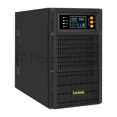 Источник бесперебойного питания On-line ExeGate PowerExpert TL-3000.72V.LCD.AVR.3SH.USB.RS232.SNMP 3000VA/3000W, On-Line, PF=1, LCD, 3*Schuko, RS232, USB, SNMP-slot, встроенные батареи 12V 7.2Ah - 6шт, возможность подключения до 4 внешних батарейных блоков 72В, Tower, металлический корпус, черный