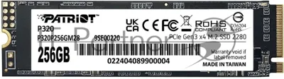 Накопитель SSD Patriot P320, 256Gb, PCIe 3.0 x4, M.2 2280, NVMe, R/W 2200/1200