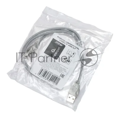 Кабель-удлинитель USB2.0 Cablexpert CC-USB2-AMAF-75CM-N, AM/AF, медь, Pro, 75 см, серый, пакет