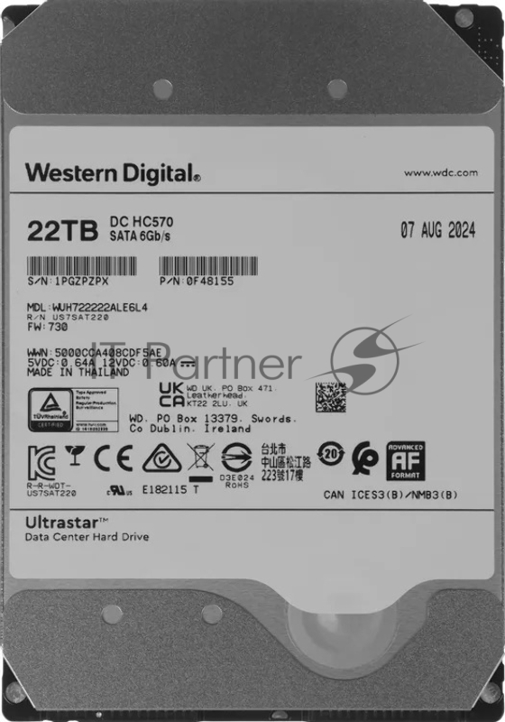 Жесткий диск Western Digital HDD Server Ultrastar DC HC570 WUH722222ALE6L4 22TB 7200rpm SATA-III 512Mb 3.5"