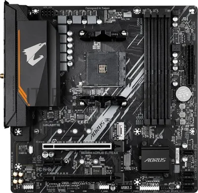 Материнская плата GIGABYTE B550M AORUS ELITE AX, AM4, AMD B550, 4xDDR4, 4xSATA, 2xM.2, 1xPCIe 4.0 x16, DVI-D, HDMI, 1x1Gb LAN, 3x3.5 мм, 7.1, microATX