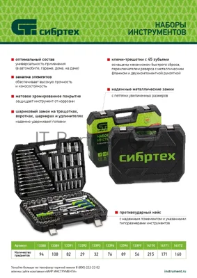 Набор инструментов Сибртех, 1/2", 3/8", 1/4", пластиковый кейс 172 предметов