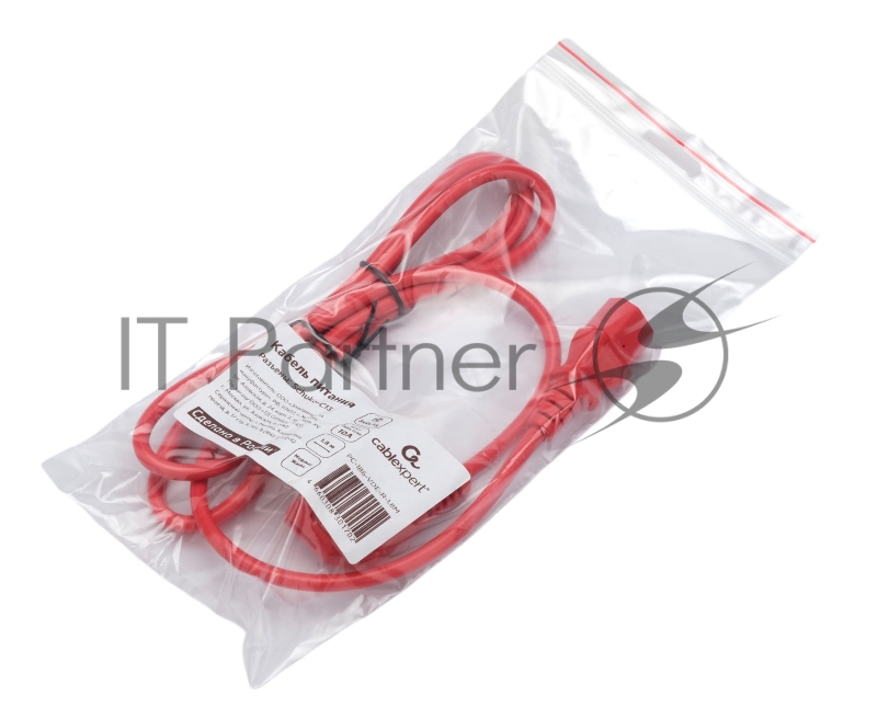 Кабель питания Cablexpert PC-186-VDE-R-1.8M, Schuko-C13, 3x0.75мм2, 10A, с заземлением, медь, 1.8м, красный, пакет