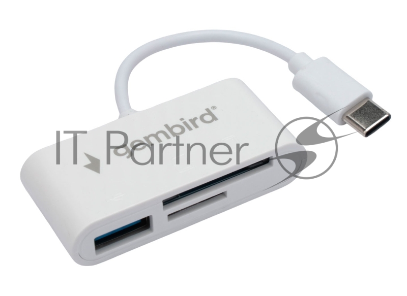 Кард-ридер Gembird FD2-MSD-2/белый/SD/SDHC/SDXC/TF/MicroSD/USB 2.0/USB Type-C (2.0)/пластик