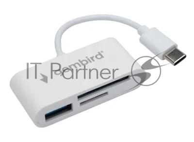 Кард-ридер Gembird FD2-MSD-2/белый/SD/SDHC/SDXC/TF/MicroSD/USB 2.0/USB Type-C (2.0)/пластик