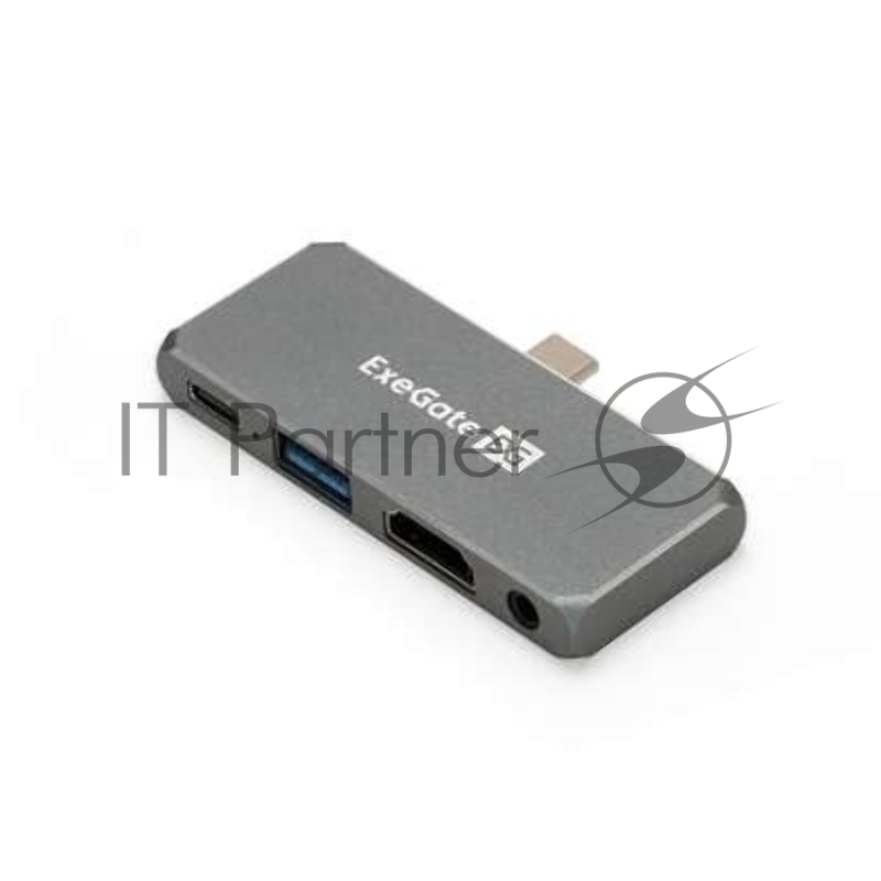 USB-концентратор 5-в-1 ExeGate DUB-31C/PD/HA (кабель-адаптер USB Type-C --> 1xUSB3.0 + Type-C DATA (480Mb/s) + PD 100W + HDMI 4K@30Hz + Audio, Plug&Play, подходит для iPad Pro и мобильных телефонов, серый)