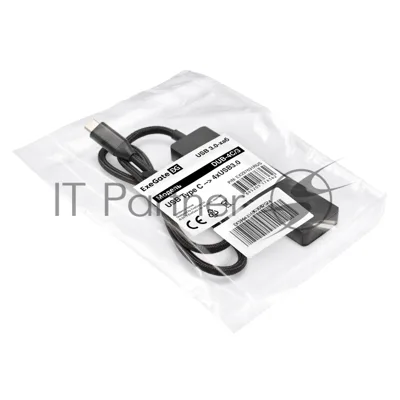 USB-концентратор 4-в-1 ExeGate DUB-4C/3 (кабель-адаптер USB Type C --> 4xUSB3.0, Plug&Play, черный)