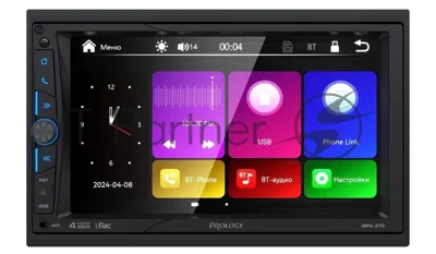 Автомагнитола Prology MPV-370, 2 DIN, 7", Bluetooth, USB Type-A, AUX, пульт ДУ