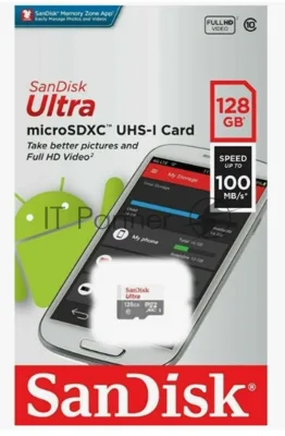 Флеш карта microSDXC 128GB SanDisk Ultra Class 10, UHS-I, R 100 МБ/с, SDSQUNR-128G-GN3MN адаптер на SD