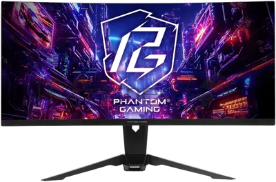 Монитор 34" AsRock Phantom Gaming PG34QRT2B VA 3440x1440, 180 Гц, 1 мс, 21:9, 500 кд/м², 2xHDMI, 2xDisplayPort, изогнутый экран, Flicker Free, Low Blue Light, черный