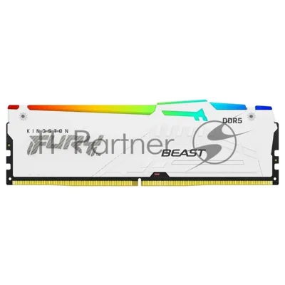 Оперативная память Kingston Fury Beast, DDR5, 16Gb (1x16Gb), 6000MHz, CL36, DIMM, с радиатором, RGB, белый