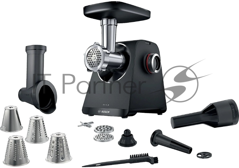 Мясорубка электрическая Bosch MFWS440B черный, 1900 Вт, 2.5 кг/мин, реверс, защита от перегрузки, насадки - 7