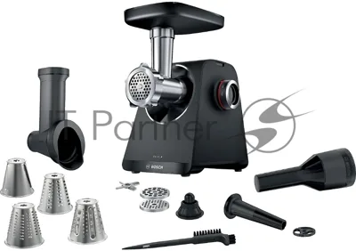 Мясорубка электрическая Bosch MFWS440B черный, 1900 Вт, 2.5 кг/мин, реверс, защита от перегрузки, насадки - 7